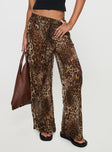 back view of model wearing Princess Polly Fyre Wide Leg Pant Leopard High Waisted Pants 