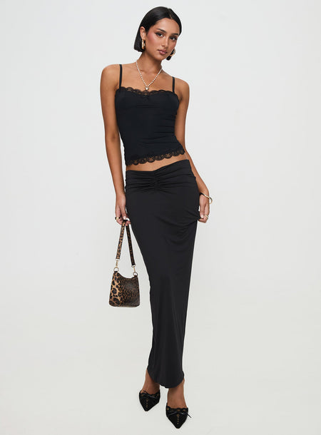 Kalyn Ruched Front Maxi Skirt Black