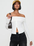 front view of model wearing Princess Polly Victorea Long Sleeve Top White Full Sleeves straight 