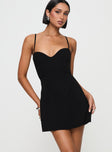 front view of model wearing Princess Polly Rummy Mini Dress Black Sweetheart Neckline 