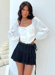 front view of model wearing Princess Polly Maxime Long Sleeve Top White Full Sleeves Square Neck 