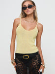 front view of model wearing Princess Polly Annaka Top Yellow Sleeveless Scoop Neck 