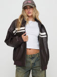 Goldsmith Faux Leather Bomber Jacket Chocolate / White