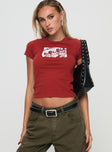 front view of model wearing Princess Polly You Do You Tee Red Sleeveless Crew Neck 