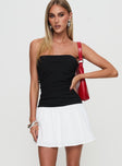 front view of model wearing Princess Polly First Impressions Strapless Mini Dress Black / White Straight Neck 