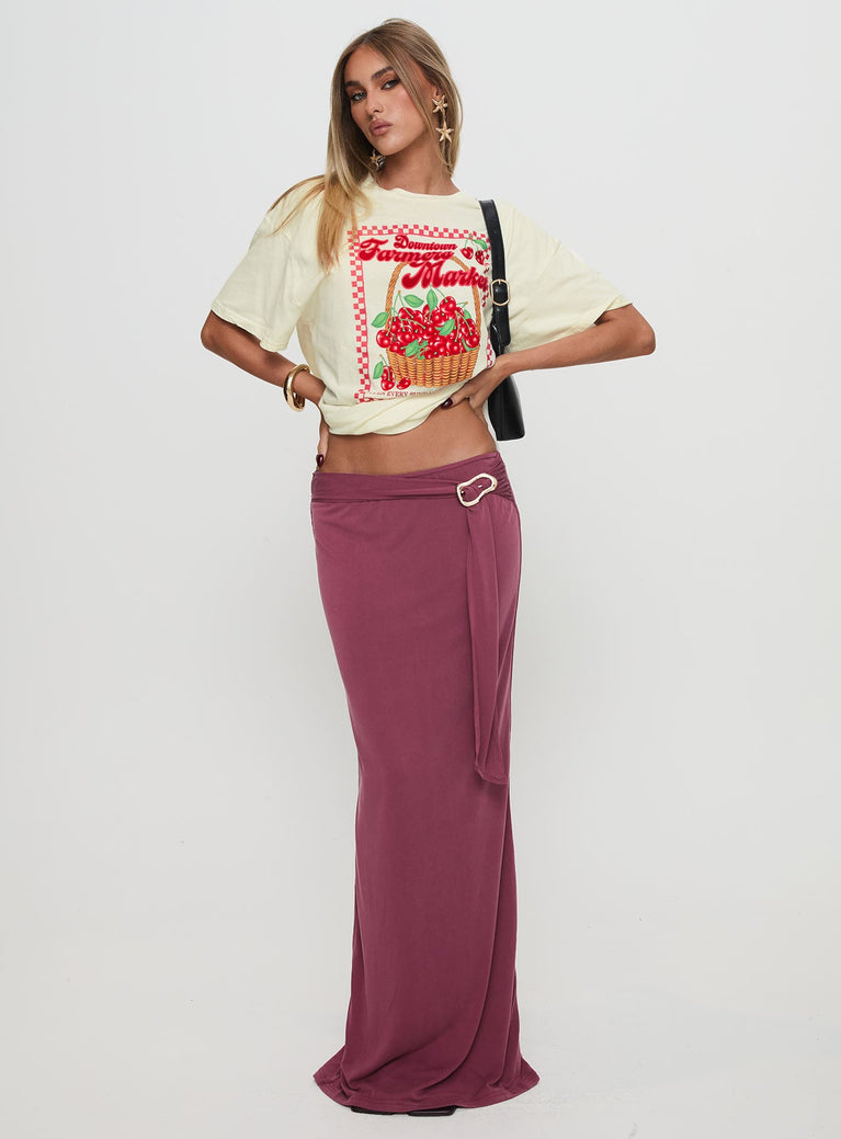   front view of model wearing Princess Polly Tamera Maxi Skirt Burgundy Maxi 