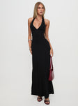 front view of model wearing Princess Polly Make A Fortune Hardware Halter Maxi Dress Black Plunger 