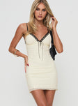 front view of model wearing Princess Polly Nolane Mini Dress Cream V-Neck 