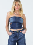 product Princess Polly Sleeveless High Neck  Flaming Denim Tube Top Dark Indigo