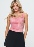 front view of model wearing Princess Polly Olava Top Pink Sleeveless Square Neck 