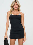 front view of model wearing Princess Polly Evaner Mini Dress Black Scoop Neck 