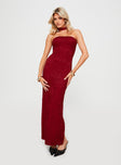 front view of model wearing Princess Polly Melantha Strapless Maxi Dress Red Straight Neck 