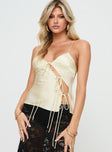 front view of model wearing Princess Polly Mariah Cami Top Cornsilk Sleeveless Scoop Neck 