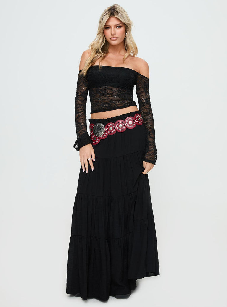   front view of model wearing Princess Polly Mya Maxi Skirt Black Maxi 