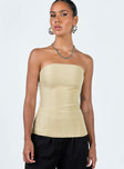 Front view of model wearing  front Princess Polly Sleeveless Square Neck  Wesanders Strapless Top Camel