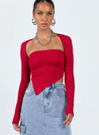 Front view of model wearing  front Princess Polly Full Sleeves Asymmetric Neckline  Koslo Bolero Top Red