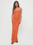 front view of model wearing Princess Polly Cote Maxi Dress Orange Scoop Neck 