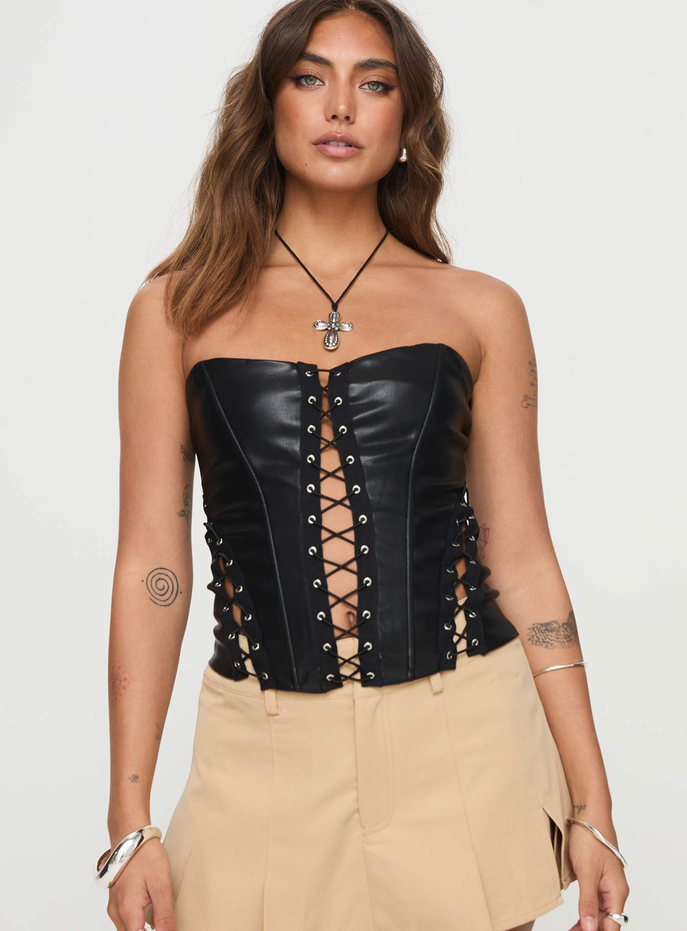 Black Corset vegan Leather cheapest top