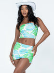   side view of model wearing Princess Polly Nate Mini Skirt Blue / Green Mini Skirts 