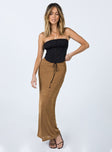   front view of model wearing Princess Polly Harriette Maxi Skirt Brown 