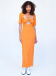 side view of model wearing Princess Polly Field Of Dreams Maxi Dress Orange 