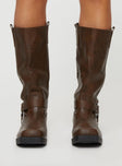 Faux leather boots Silver-toned hardware, pull tabs at leg, square toe