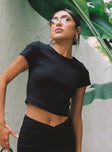 Front view of model wearing  front Princess Polly Short Sleeves High Neck  Classic Crop Tee Black Tall