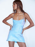 front view of model wearing Princess Polly Celena Mini Dress Blue 