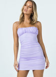 front view of model wearing Princess Polly Penney Mini Dress Purple 