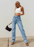 product Princess Polly High Waisted  Holly Asymmetric Straight Leg Jean Light Wash Denim