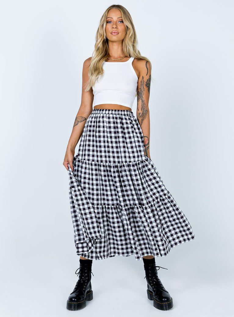   front view of model wearing Princess Polly Hale Midi Skirt Black / White 