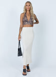   front view of model wearing Princess Polly Harriette Maxi Skirt Beige 