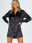 product Princess Polly High Neck  90210 Satin Shirt Mini Dress Black