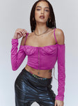 front view of model wearing Princess Polly Zinnia Long Sleeve Top Purple 