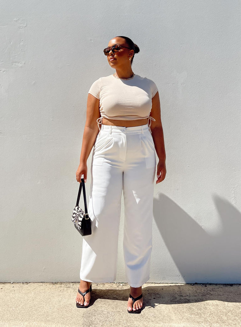 front view of model wearing Princess Polly Archer Pants White Curve 