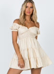 front view of model wearing Princess Polly Daniela Mini Dress Beige 