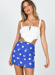   front view of model wearing Princess Polly Selby Mini Skirt Blue Floral 