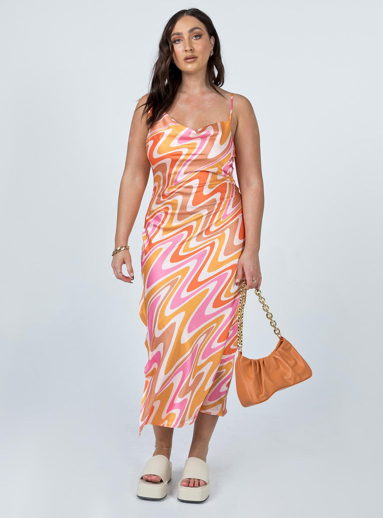 front view of model wearing Princess Polly Zamora Maxi Dress Orange / Pink 