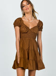 front view of model wearing Princess Polly Daniela Mini Dress Chocolate Brown 