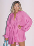 front view of model wearing Princess Polly Evolving Shirt Dress Pink 