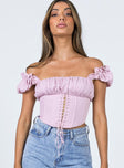 front view of model wearing Princess Polly Harry Top Pink 