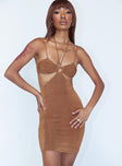 front view of model wearing Princess Polly Eliana Mini Dress Brown 