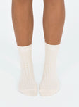 Socks Ribbed knit material Elasticated cuff Good stretch