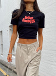 back view of model wearing Princess Polly Motel Shrunk Tee Bad Habits Black 