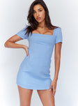 front view of model wearing Princess Polly Hastings Mini Dress Blue 