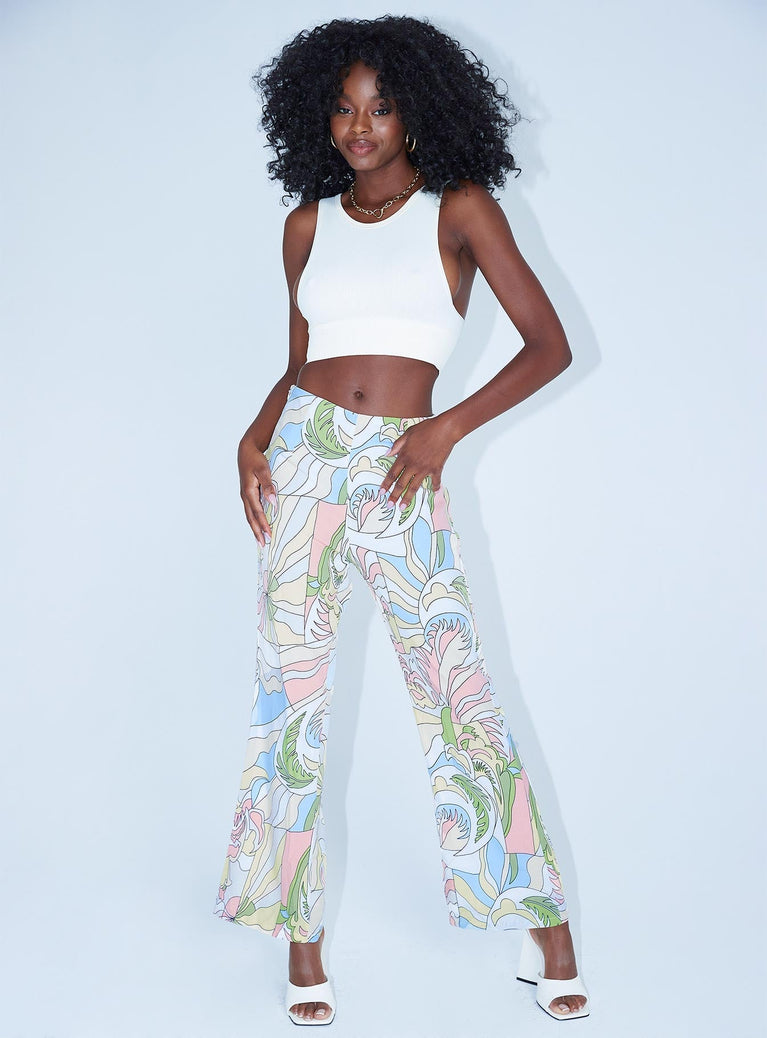 front view of model wearing Princess Polly Arlowe Flare Pants Multi 