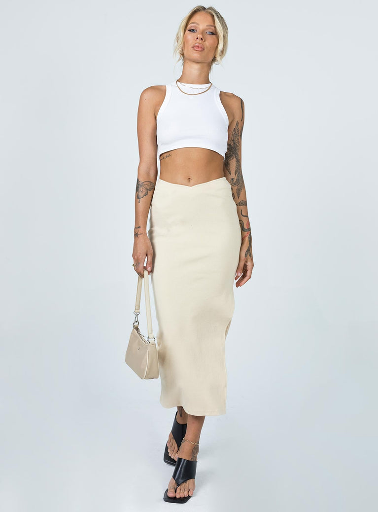   front view of model wearing Princess Polly Abigail Midi Skirt Cream 