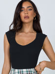 front view of model wearing Princess Polly Carey Bodysuit Black Tall Short Sleeves Scoop Neck 