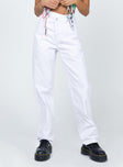 front view of model wearing Princess Polly Holly Asymmetric Straight Leg Jeans White Denim High Waisted 