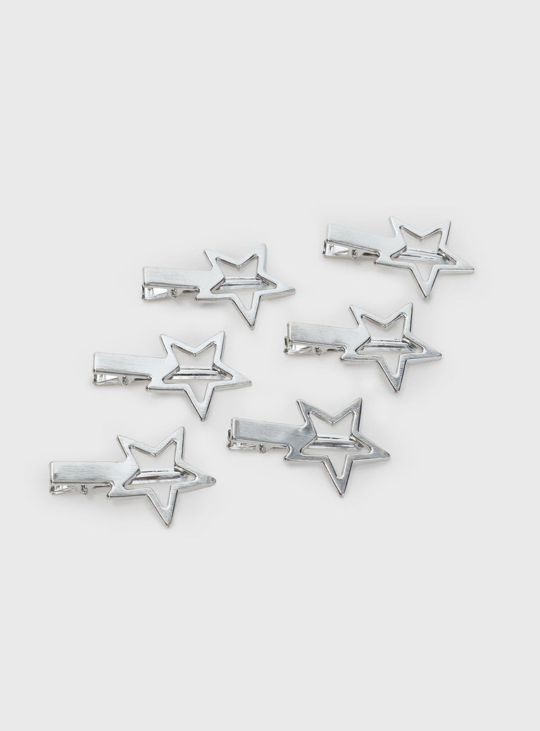 Star Studded Hair Clip Pack Silver